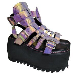 Dolls Kills Club Exx Intergalactic Love Iridescent Platform Sandals 9 Chunky Y2K